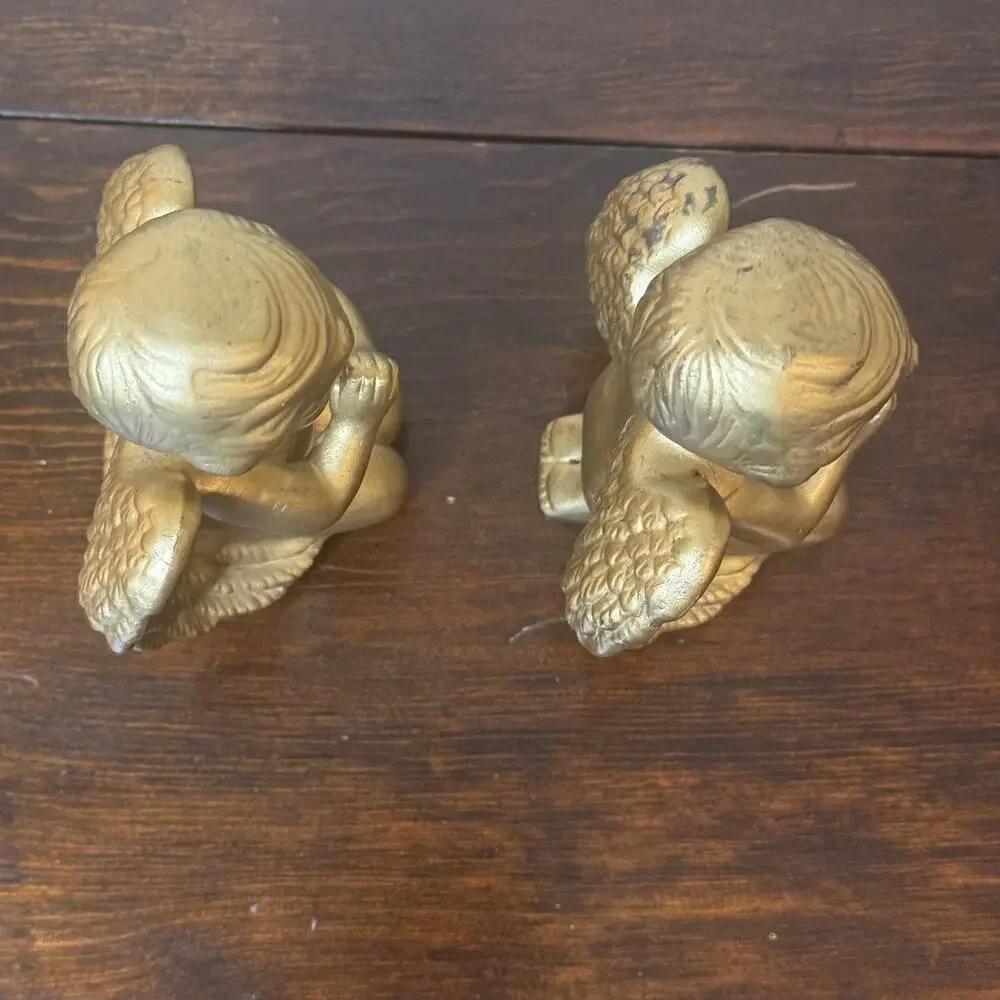 Vintage Angel Praying Gold Tone 2 Cherubs Made Taiwan 4.5